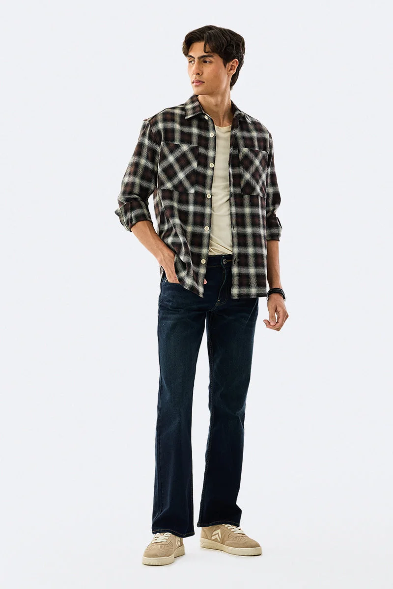 سنيتش Brown Checkered Long Sleeve Relaxed Overshirt