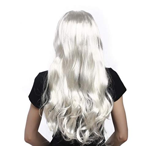 Krisah 20 inch Straight Long Hair Wig Accessories Artificial Hair for Cosplay/Photo Shop Party Props/Fun Hair for Dressing (Silvery White Straight) - Image 2