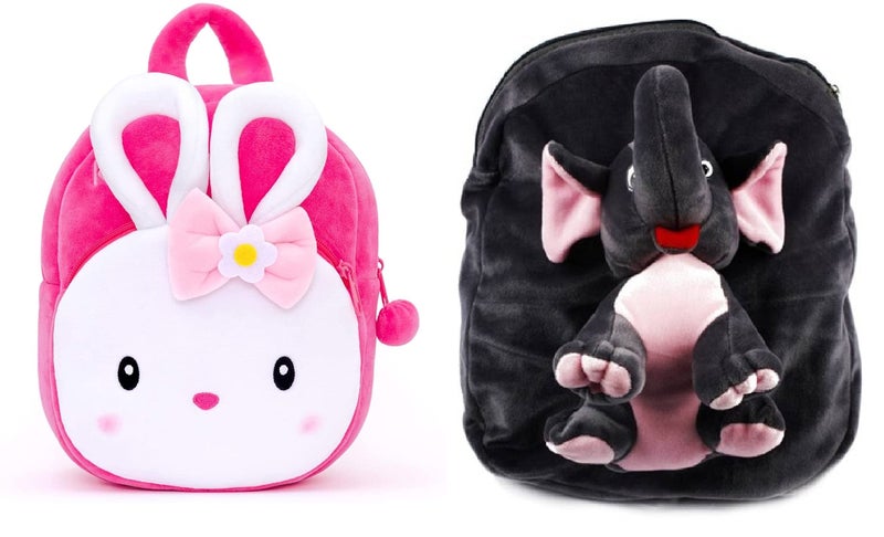 blue tree Kids School Bag Soft Plush Backpack Cartoon Bags Mini Travel Bag for for Girls Boys Toddler Baby Konggi Rabbit & Full Body Elephant - Image 1