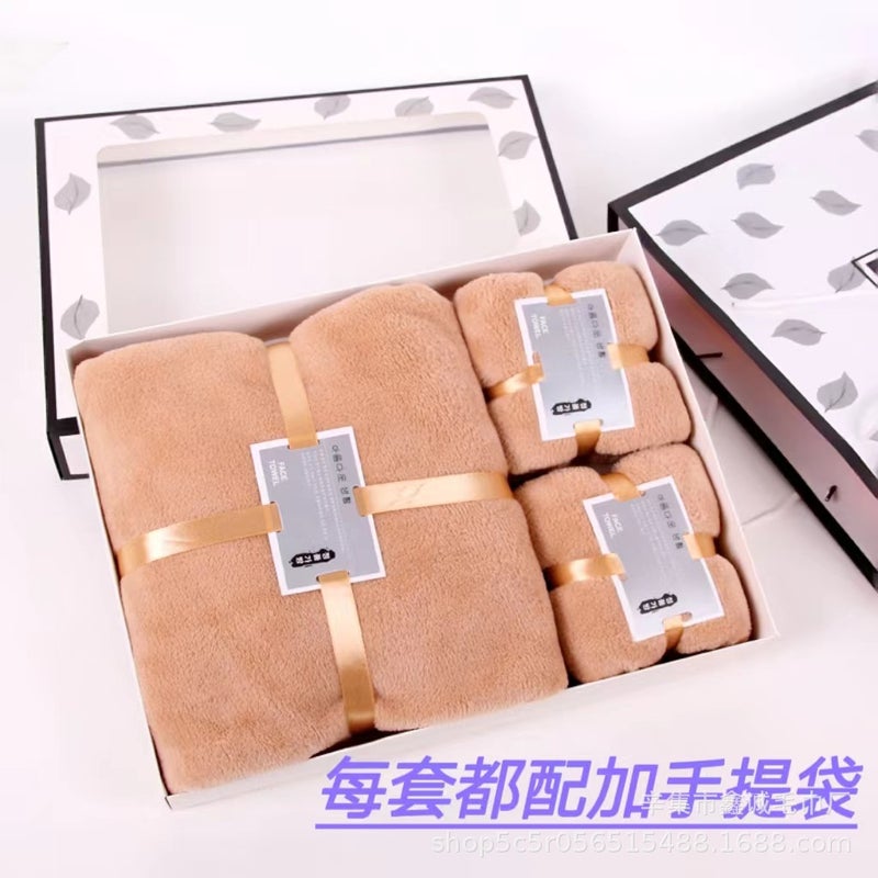 Coral Fleece Towel Bath Towel Three-Piece Bath Towel Gift Box Business Company Hand Gift Wedding Group Purchase Logo Generation - Image 3