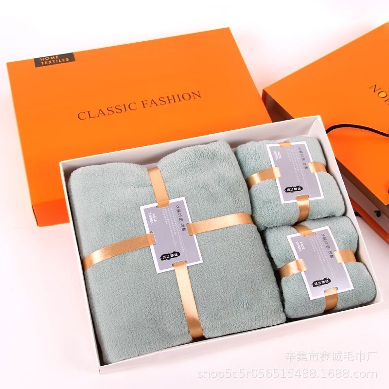 Coral Fleece Towel Bath Towel Three-Piece Bath Towel Gift Box Business Company Hand Gift Wedding Group Purchase Logo Generation - Image 1