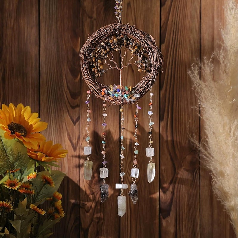 TUOKING Crystal Suncatchers for Window Tree of Life Brown Crystals Vine Wreath Sun Catchers Rainbow Maker Ornament Gift Home Garden Decoration - Image 2
