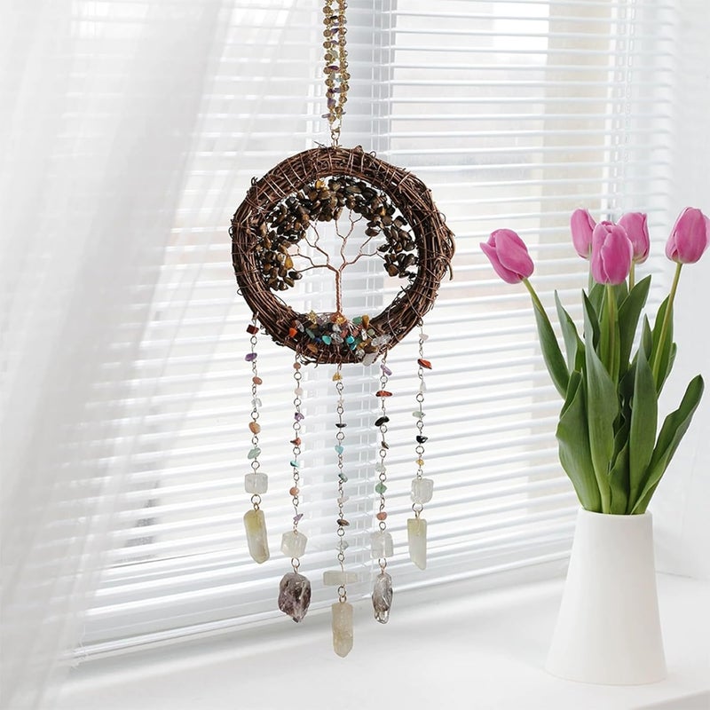 TUOKING Crystal Suncatchers for Window Tree of Life Brown Crystals Vine Wreath Sun Catchers Rainbow Maker Ornament Gift Home Garden Decoration - Image 5