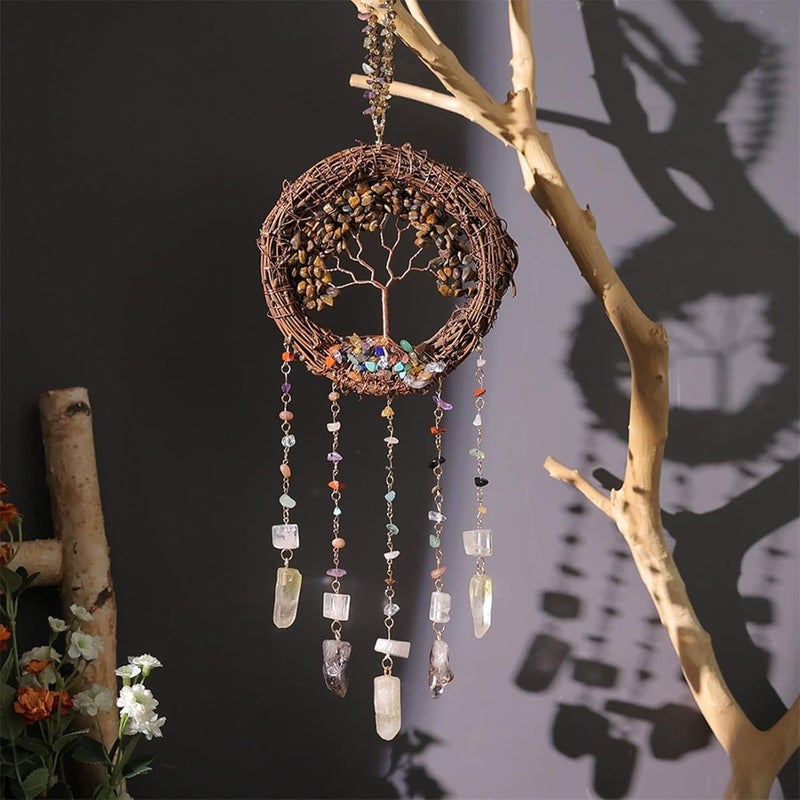 TUOKING Crystal Suncatchers for Window Tree of Life Brown Crystals Vine Wreath Sun Catchers Rainbow Maker Ornament Gift Home Garden Decoration - Image 1