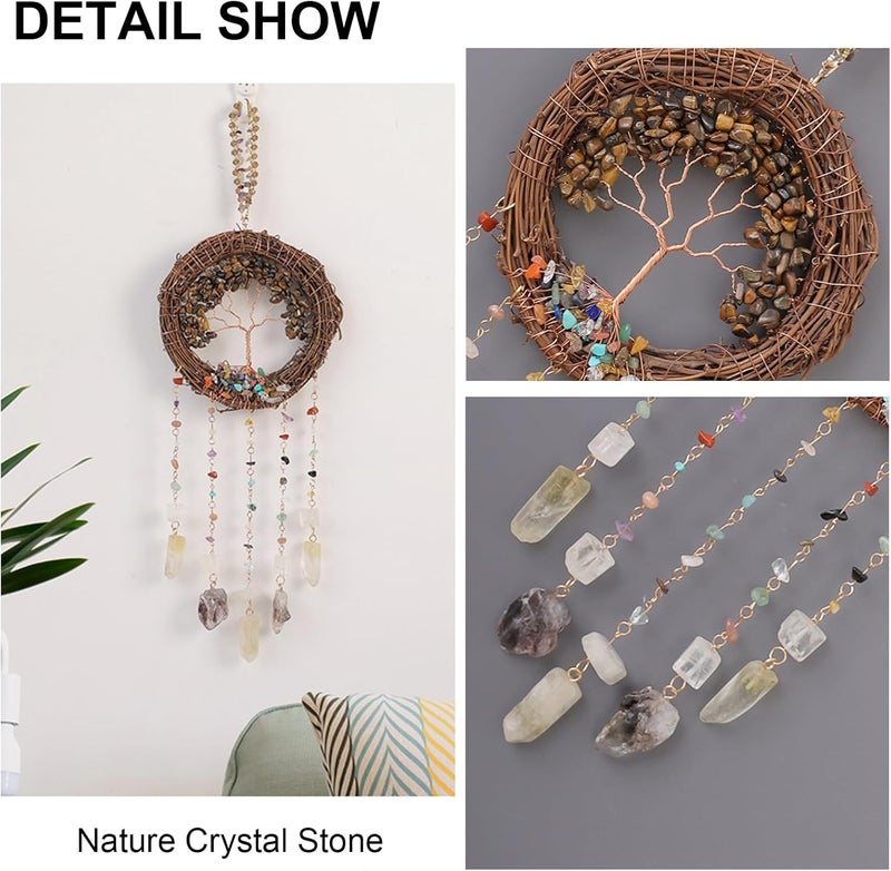 TUOKING Crystal Suncatchers for Window Tree of Life Brown Crystals Vine Wreath Sun Catchers Rainbow Maker Ornament Gift Home Garden Decoration - Image 4