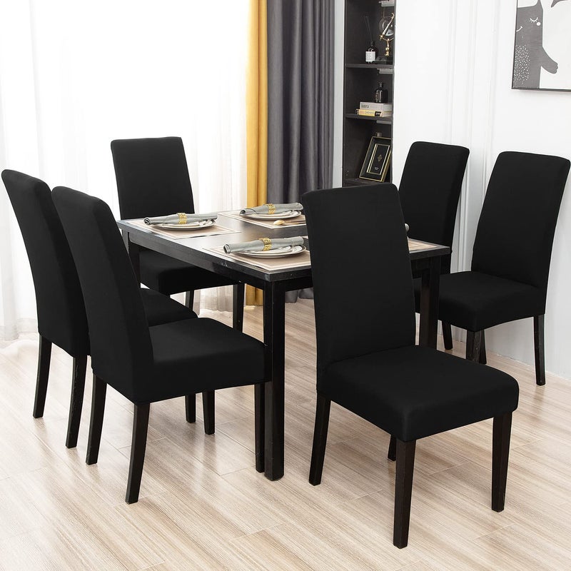 Keyroal Dining Room Chair Covers Set of 6  Stretch Solid Color Parsons Chair Slipcovers Spandex Removable Washable Kitchen Chair Protector Cover for Dining Room  Hotel  Ceremony(Black) - Image 2