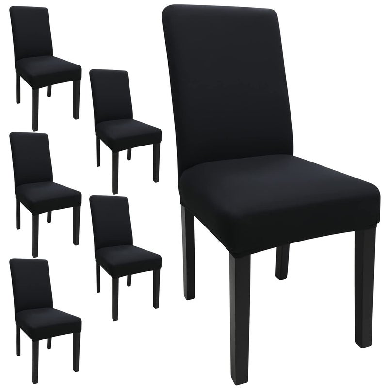Keyroal Dining Room Chair Covers Set of 6  Stretch Solid Color Parsons Chair Slipcovers Spandex Removable Washable Kitchen Chair Protector Cover for Dining Room  Hotel  Ceremony(Black) - Image 1