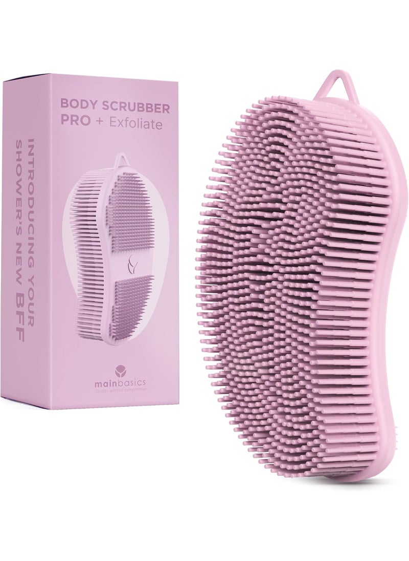 MainBasics - MainBasics Exfoliating Silicone Body Scrubber Pro 2-in-1 Shower Scrubber for Body, Silicone Loofah and Body Exfoliator (Pale Pink, Body + Exfoliate) - Image 1