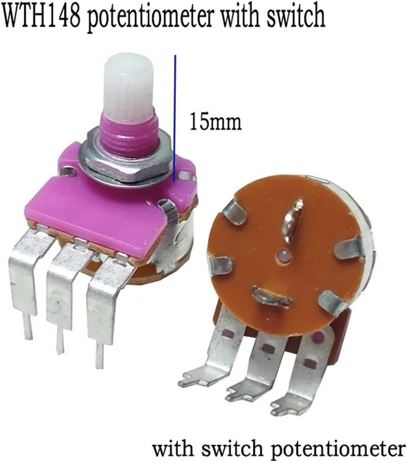 5pcs Single Potentiometer WTH148 with Switch 15mm B10K B100K B500K for Amplifier Audio 10k 100k 500k(500K Ohm) - Image 2