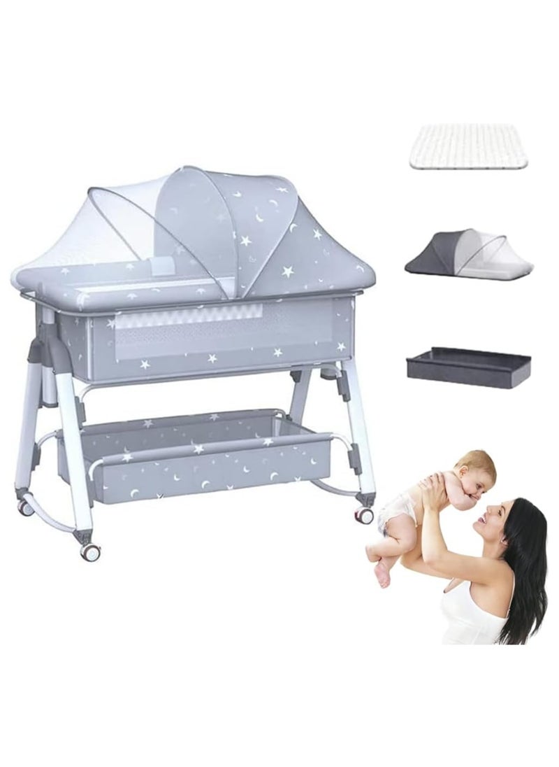 Generic - Baby Bed,Baby Bedside Crib,Folding Newborn Bedside Sleeper,Baby Bassinet bed,Newborn cribs,Side Mesh Portable Infant Travel Crib,Adjustable Height Soft Mattress with Swivel Wheels mosquito net - Image 1