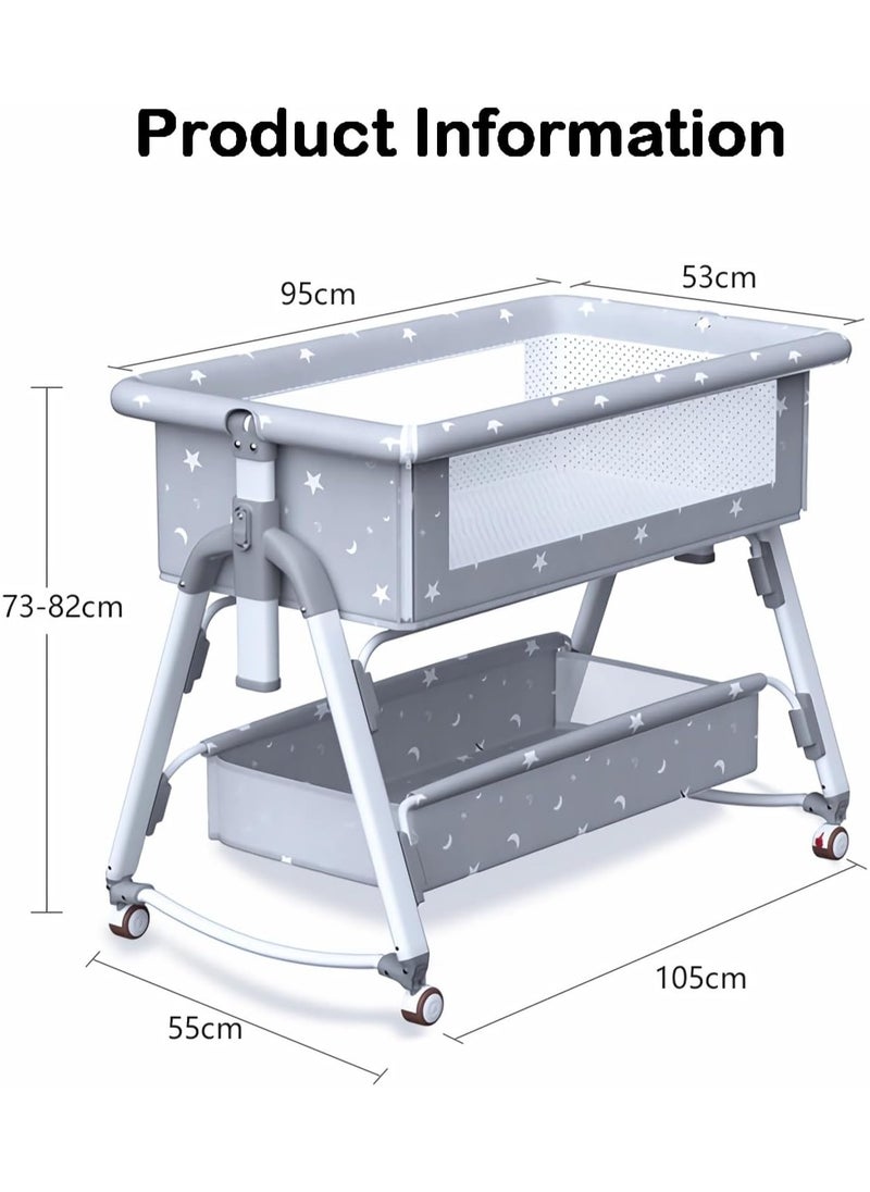 Generic - Baby Bed,Baby Bedside Crib,Folding Newborn Bedside Sleeper,Baby Bassinet bed,Newborn cribs,Side Mesh Portable Infant Travel Crib,Adjustable Height Soft Mattress with Swivel Wheels mosquito net - Image 1