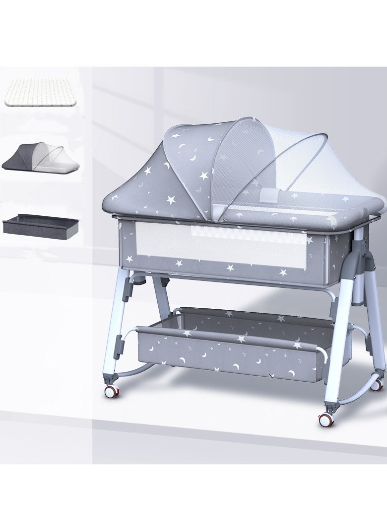 Generic - Baby Bed,Baby Bedside Crib,Folding Newborn Bedside Sleeper,Baby Bassinet bed,Newborn cribs,Side Mesh Portable Infant Travel Crib,Adjustable Height Soft Mattress with Swivel Wheels mosquito net - Image 1