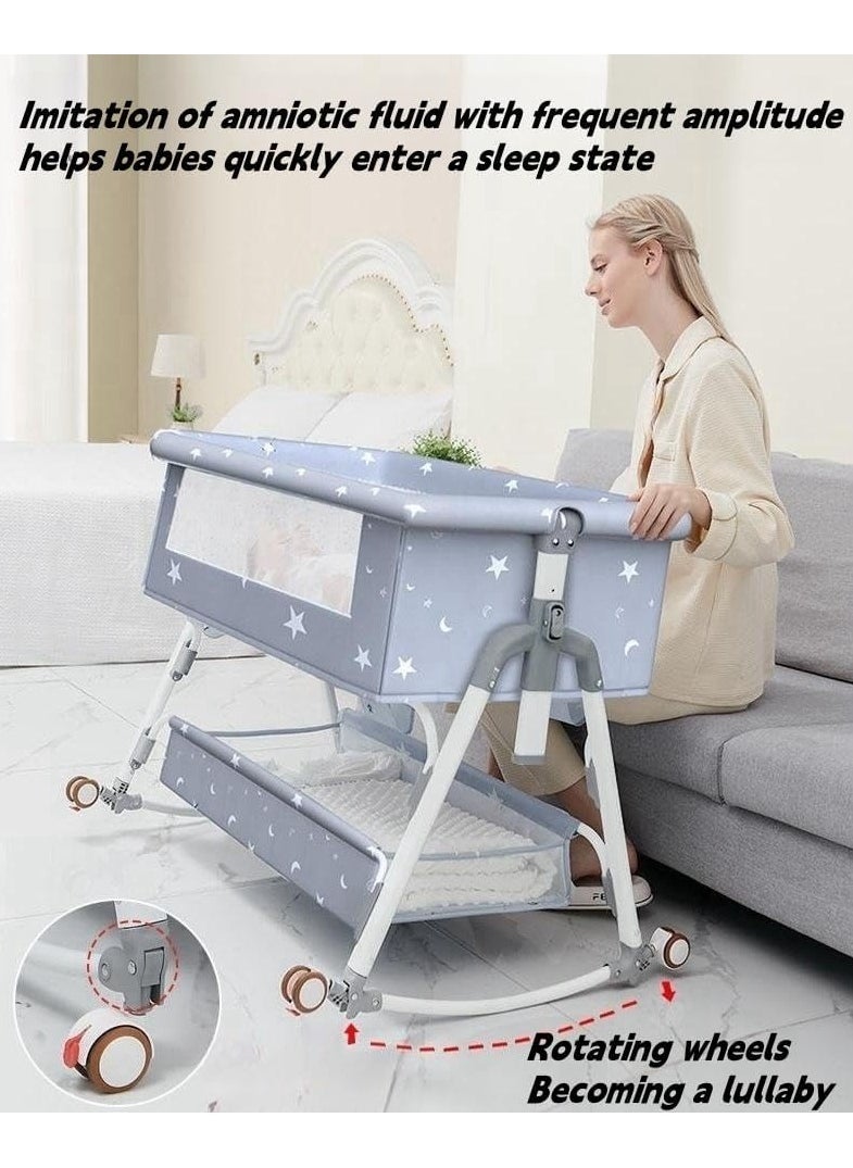 Generic - Baby Bed,Baby Bedside Crib,Folding Newborn Bedside Sleeper,Baby Bassinet bed,Newborn cribs,Side Mesh Portable Infant Travel Crib,Adjustable Height Soft Mattress with Swivel Wheels mosquito net - Image 1