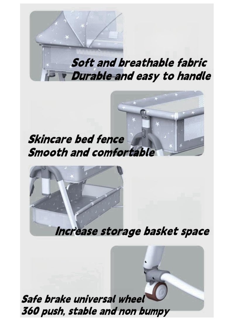 Generic - Baby Bed,Baby Bedside Crib,Folding Newborn Bedside Sleeper,Baby Bassinet bed,Newborn cribs,Side Mesh Portable Infant Travel Crib,Adjustable Height Soft Mattress with Swivel Wheels mosquito net - Image 1