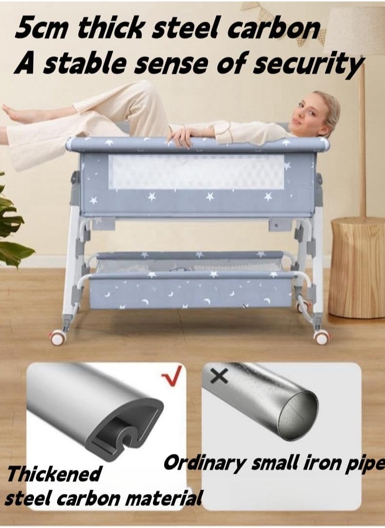 Generic - Baby Bed,Baby Bedside Crib,Folding Newborn Bedside Sleeper,Baby Bassinet bed,Newborn cribs,Side Mesh Portable Infant Travel Crib,Adjustable Height Soft Mattress with Swivel Wheels mosquito net - Image 1