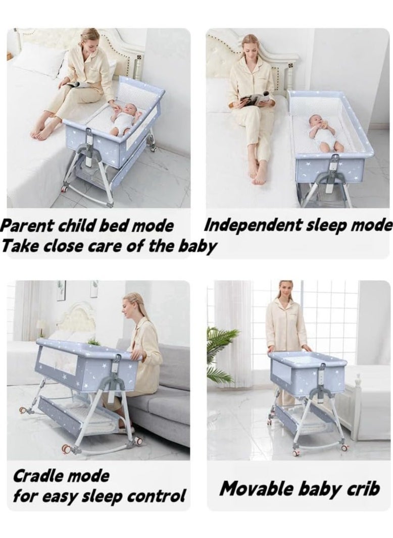 Generic - Baby Bed,Baby Bedside Crib,Folding Newborn Bedside Sleeper,Baby Bassinet bed,Newborn cribs,Side Mesh Portable Infant Travel Crib,Adjustable Height Soft Mattress with Swivel Wheels mosquito net - Image 1