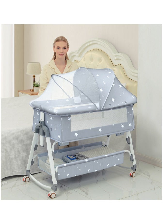Generic - Baby Bed,Baby Bedside Crib,Folding Newborn Bedside Sleeper,Baby Bassinet bed,Newborn cribs,Side Mesh Portable Infant Travel Crib,Adjustable Height Soft Mattress with Swivel Wheels mosquito net - Image 1