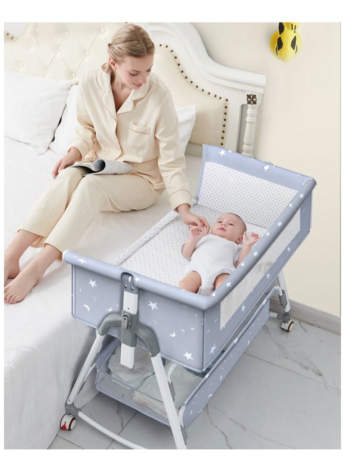 Generic - Baby Bed,Baby Bedside Crib,Folding Newborn Bedside Sleeper,Baby Bassinet bed,Newborn cribs,Side Mesh Portable Infant Travel Crib,Adjustable Height Soft Mattress with Swivel Wheels mosquito net - Image 1