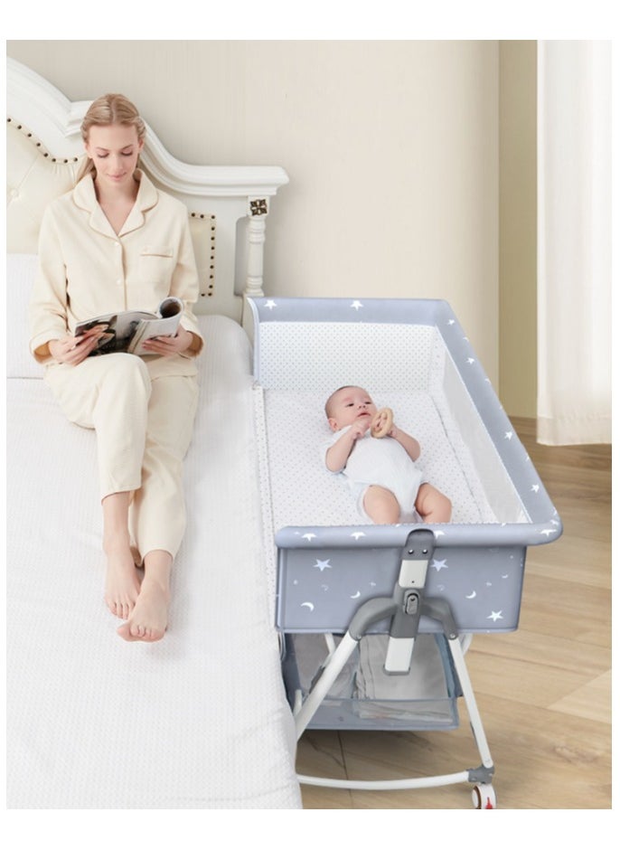 Generic - Baby Bed,Baby Bedside Crib,Folding Newborn Bedside Sleeper,Baby Bassinet bed,Newborn cribs,Side Mesh Portable Infant Travel Crib,Adjustable Height Soft Mattress with Swivel Wheels mosquito net - Image 1