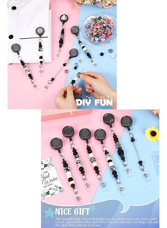 بيوينتي Retractable ID Badge Holder Reels with Swivel Alligator Clip and Beadable Badge Reels with Bar,Retractable Beaded Holder Clips for Beads ID Name Badge Reels Durable ID Holder with Clear Vinyl Strap - Image 2