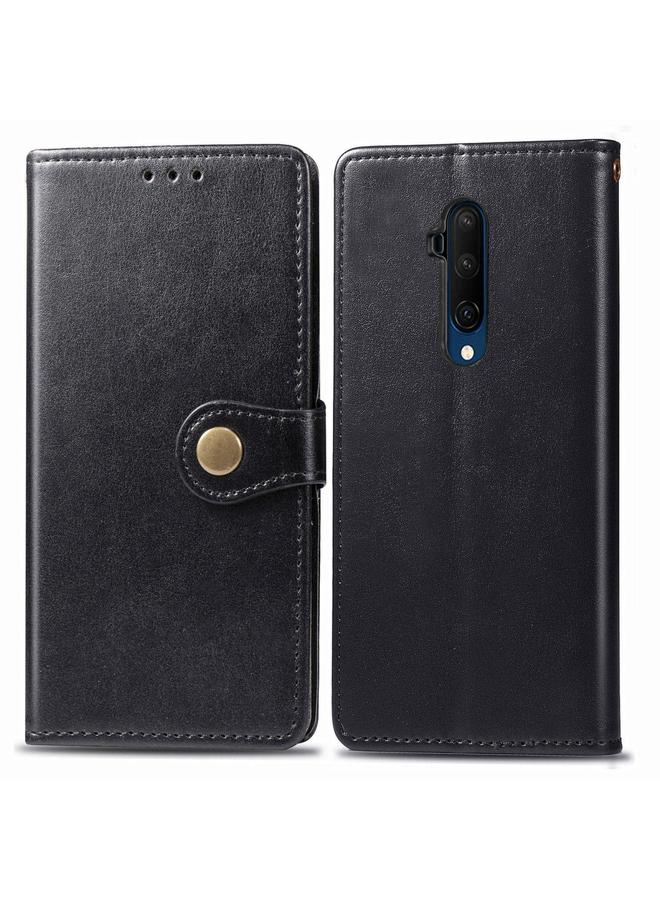 اس-توب جراب هاتف One Plus 7T Pro بتصميم كلاسيكي بلون سادة مصنوع من الجلد مع حزام وإطار للصور وفتحة للبطاقات ومحفظة ووظيفة الحامل - Image 2