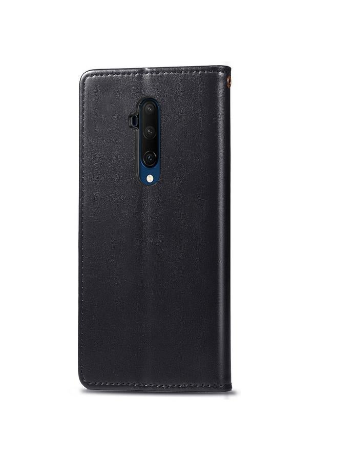 اس-توب جراب هاتف One Plus 7T Pro بتصميم كلاسيكي بلون سادة مصنوع من الجلد مع حزام وإطار للصور وفتحة للبطاقات ومحفظة ووظيفة الحامل - Image 4