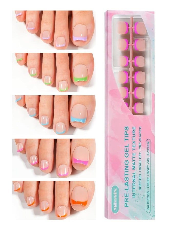 Misssix Press On Toe nails Short, 150Pcs French Toenail Tips, Square Soft Gel Fake Toe Nail Tips Extensions for Women Nail Art DIY 15 Sizes - Image 1