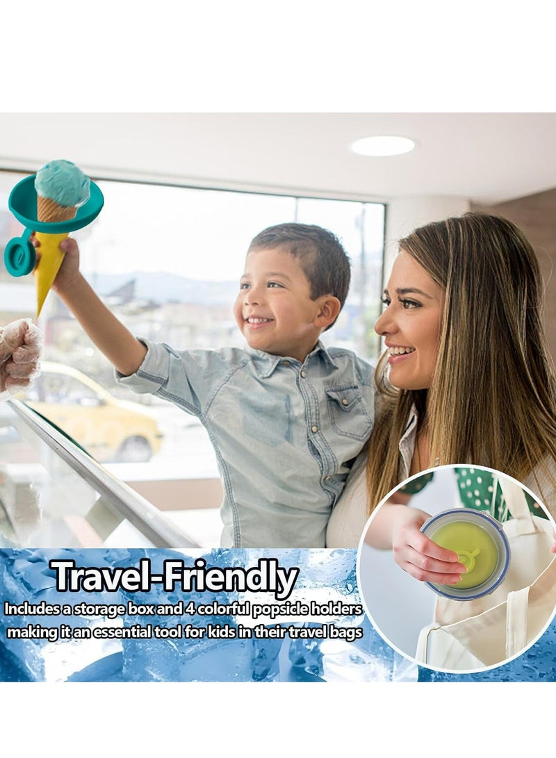 4-Pack Reusable Silicone Popsicle Holders for Kids - 4 Colors, Ideal for Summer & Birthdays