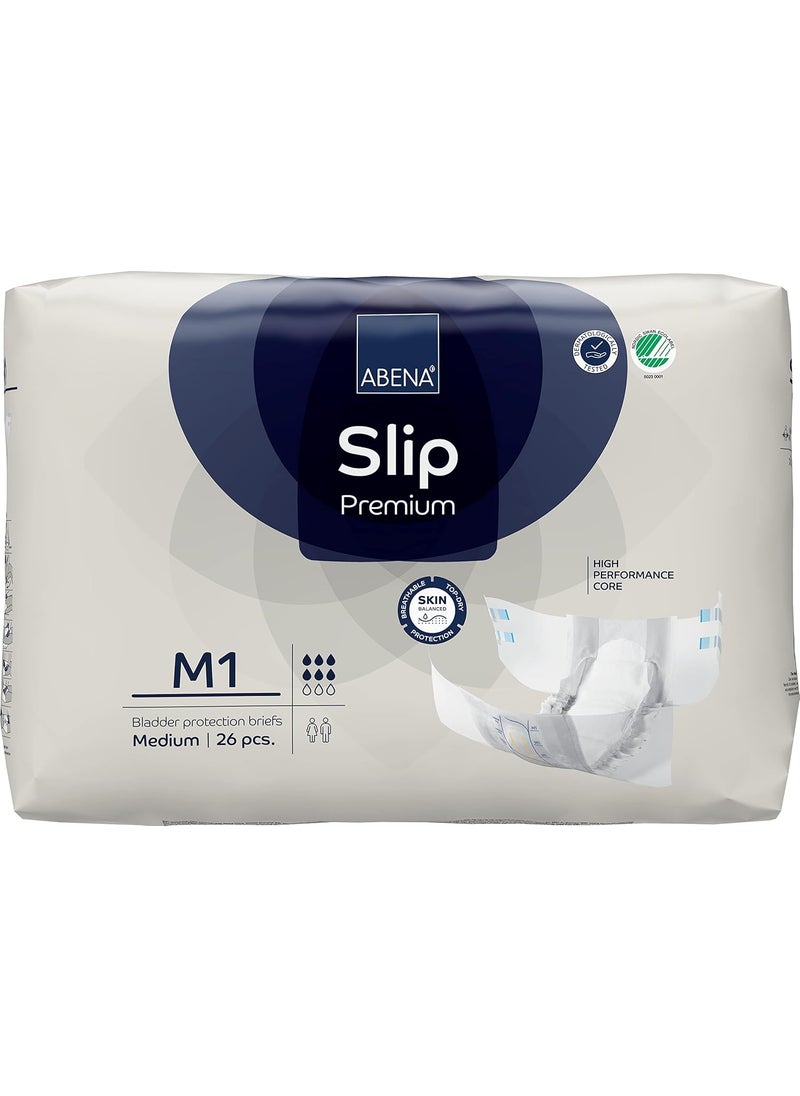 Abena Slip Premium Incontinence Briefs, Level 1, (Medium to Large Sizes), Medium, 26 Count