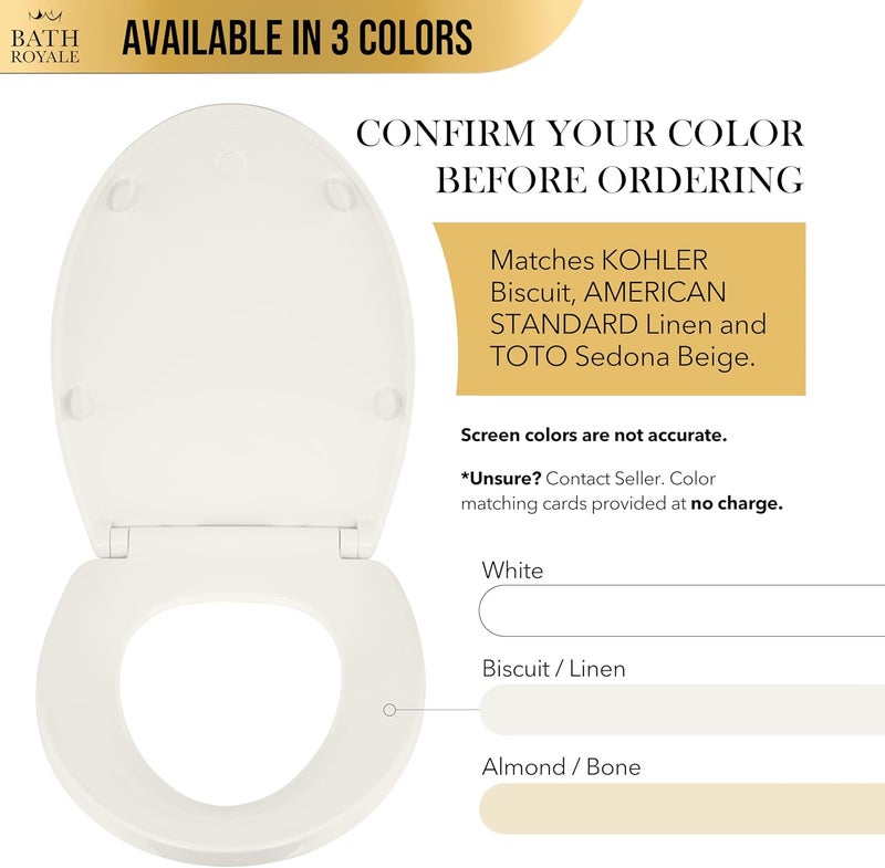 Bath Royale Elongated Toilet Seat BR501-01 Quiet Close, Stain-Resistant and Easy to Keep Clean, Heavy Duty, Fits All Toilet Brands, Executive Series -Biscuit/Linen - Image 3