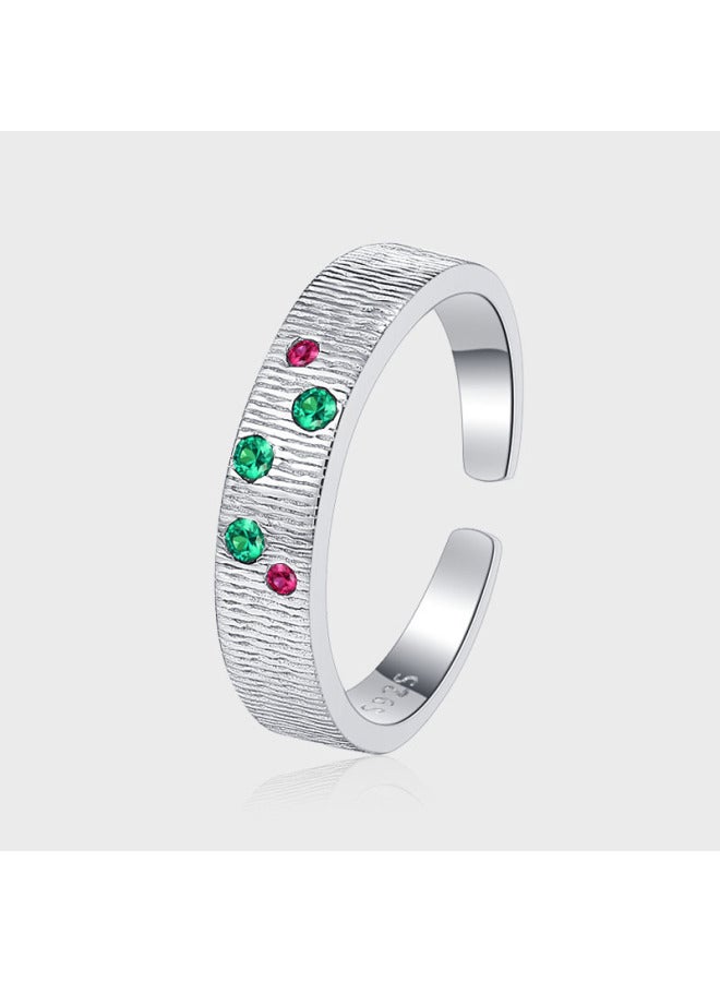 S925 Sterling Silver Color Zirconium Texture Ring Women's Light Luxury Elegant All-match Design High-end Sense Niche Cold Wind Ring