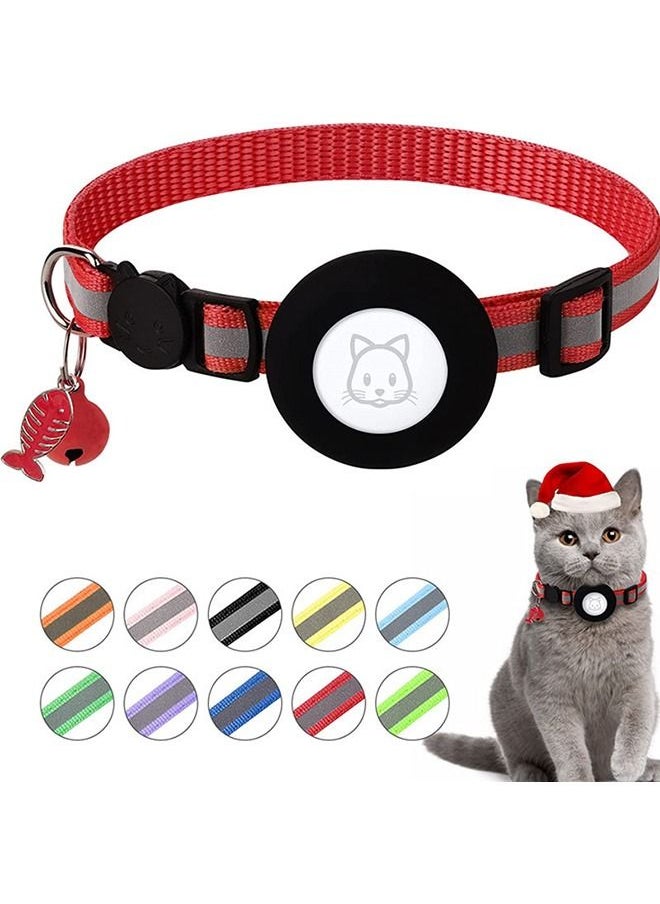 Generic - Airtag Cat Collar  Air tag Cat Collar with Bell and Safety Buckle in 3/8" Width Reflective Collar with Waterproof Airtag Holder Compatible with Apple Airtag for Cat Dog Kitten Puppy (Red) - Image 1