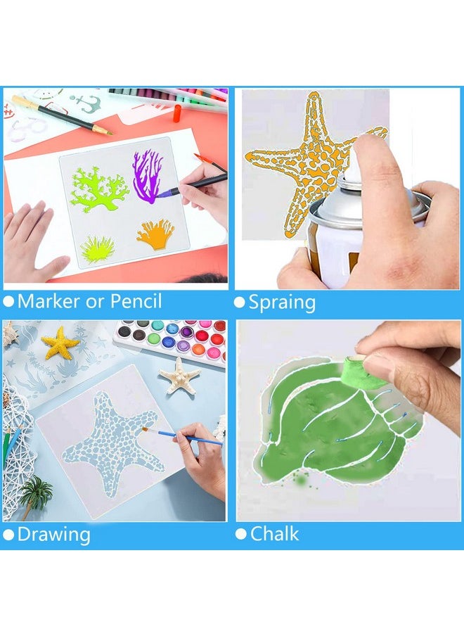 Grekywin - 17 Pcs Sea Ocean Creatures Stencils Sea Life Animal Templates For Kids Reusable Stencil For Painting Spraying Sponge Roller Painting Crayon Drawing Airbrush Painting(5.1 X 5.1 Inch) - Image 1