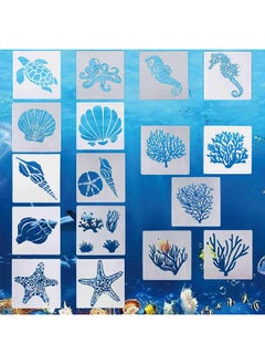 17 Pcs Sea Ocean Creatures Stencils Sea Life Animal Templates For Kids Reusable Stencil For Painting Spraying Sponge Roller Painting Crayon Drawing Airbrush Painting(5.1 X 5.1 Inch)
