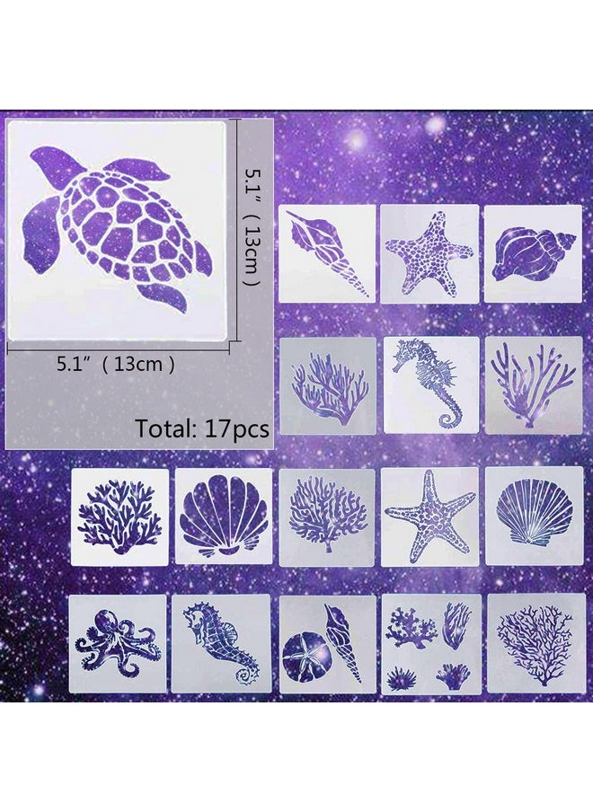 Grekywin - 17 Pcs Sea Ocean Creatures Stencils Sea Life Animal Templates For Kids Reusable Stencil For Painting Spraying Sponge Roller Painting Crayon Drawing Airbrush Painting(5.1 X 5.1 Inch) - Image 1