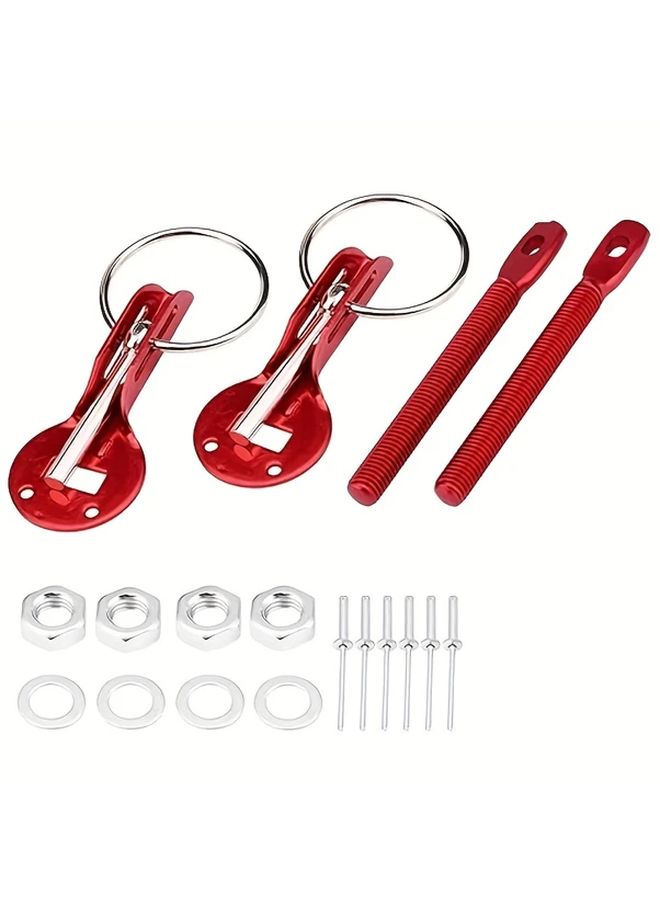 Universal Red Racing Hood Lock Kit Aluminum Alloy Engine Cover Security Locks Car Modification Accessories - Image 1