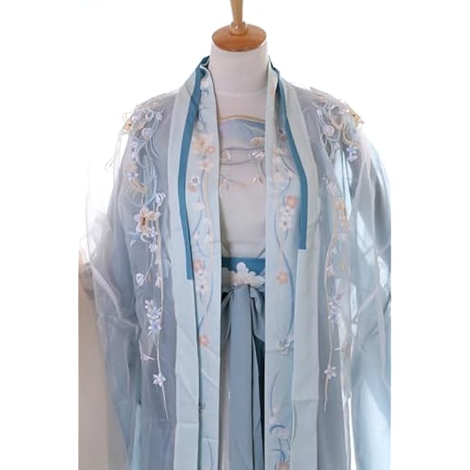 HAN-017 HANFU DRESS EMBROIDERED BLUE TRADITIONAL 5-PIECE CHINA CLOTHING COSPLAY ROBE COSTUME EMBROIDERED - Image 5