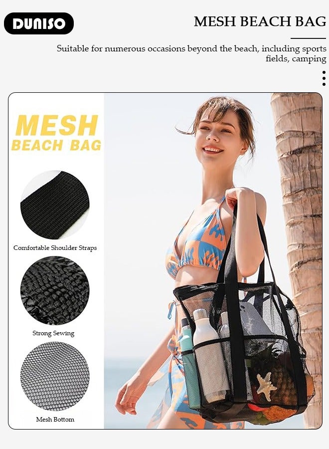 DUNISO 3 PCS Mesh Beach Bag, Mesh Storage Bag with Zipper and Multiple Pockets, Item Management Storage Bag Set for Travel, Vacation, Gym, Shopping and More - Image 3