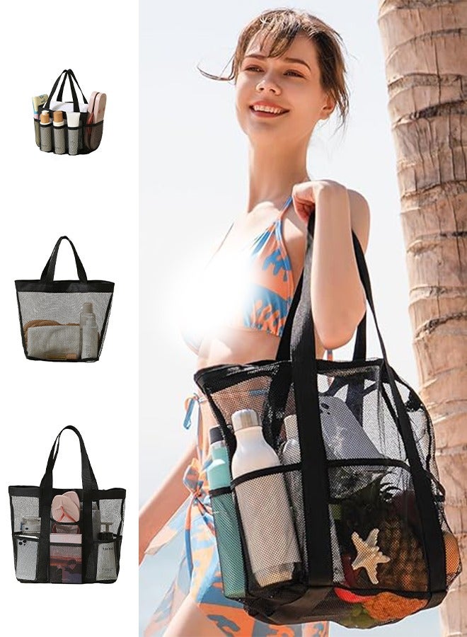 DUNISO 3 PCS Mesh Beach Bag, Mesh Storage Bag with Zipper and Multiple Pockets, Item Management Storage Bag Set for Travel, Vacation, Gym, Shopping and More - Image 1