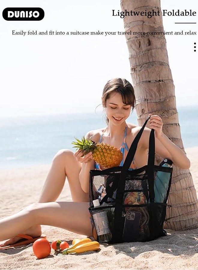 DUNISO 3 PCS Mesh Beach Bag, Mesh Storage Bag with Zipper and Multiple Pockets, Item Management Storage Bag Set for Travel, Vacation, Gym, Shopping and More - Image 5