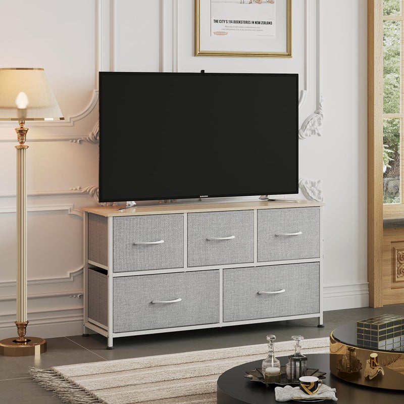 WLIVE Dresser for Bedroom with 5 Drawers, Wide Chest of Drawers, Fabric Dresser, Storage Organization Unit with Fabric Bins for Closet, Living Room, Hallway, Light Grey - Image 2