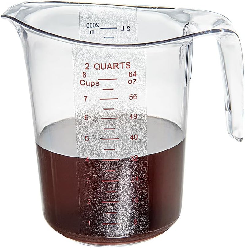 Restaurantware جهاز قياس سعة 2 كوارت من رستورانت وير RW مع إبريق قياس متين 1 وحدات متريه وإمبراطورية فوهة على شكل V كوب قياس بلاستيكي شفاف مقبض مع قبضة إبهام يتحمل حتى 248 فهرنهايت - Image 1