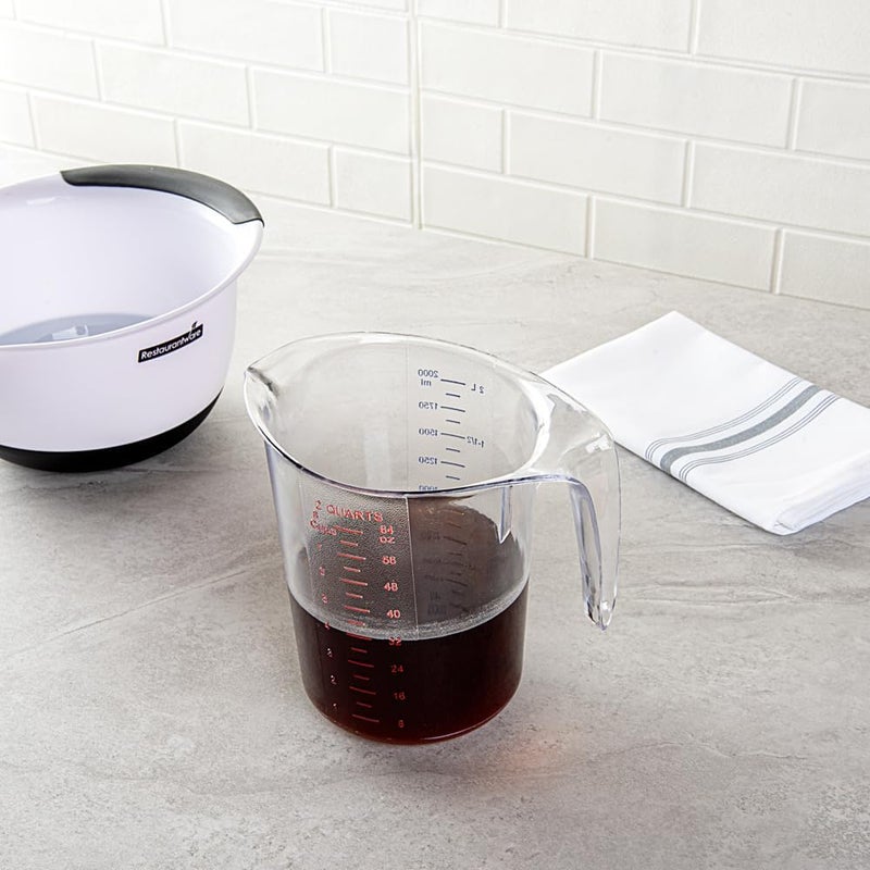 Restaurantware جهاز قياس سعة 2 كوارت من رستورانت وير RW مع إبريق قياس متين 1 وحدات متريه وإمبراطورية فوهة على شكل V كوب قياس بلاستيكي شفاف مقبض مع قبضة إبهام يتحمل حتى 248 فهرنهايت - Image 4
