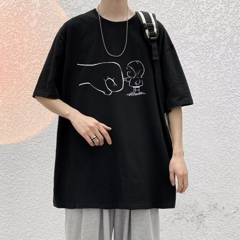 Hong Kong Style Summer Creative Graffiti T-shirt Men's Trendy Loose Simple Short-sleeved Top Hip-hop 2023 Half-sleeved T-shirt Trendy - Image 3