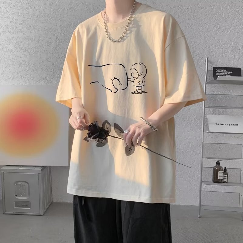 Hong Kong Style Summer Creative Graffiti T-shirt Men's Trendy Loose Simple Short-sleeved Top Hip-hop 2023 Half-sleeved T-shirt Trendy - Image 4
