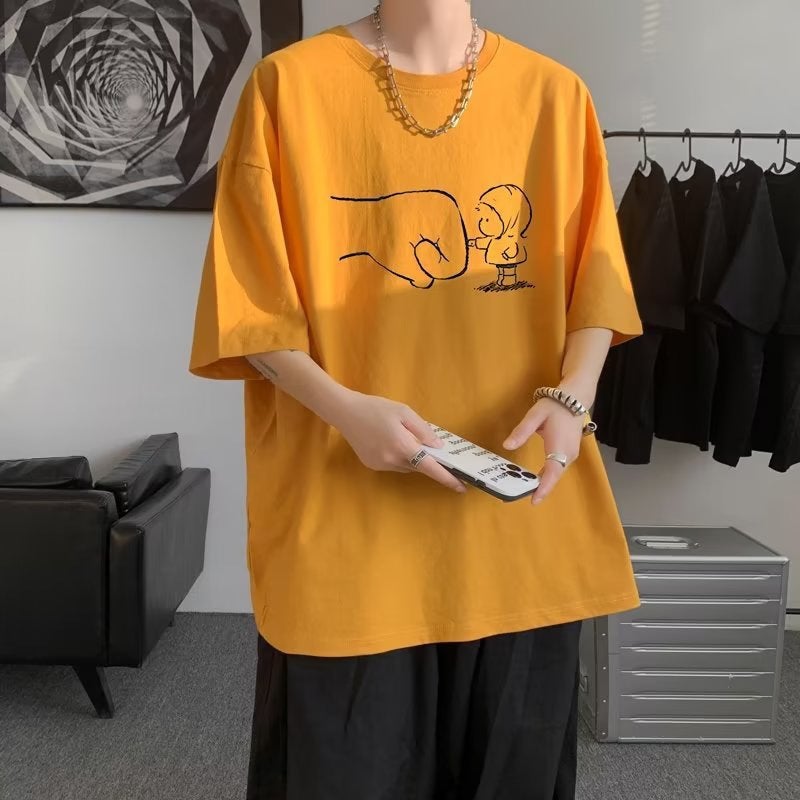 Hong Kong Style Summer Creative Graffiti T-shirt Men's Trendy Loose Simple Short-sleeved Top Hip-hop 2023 Half-sleeved T-shirt Trendy - Image 5