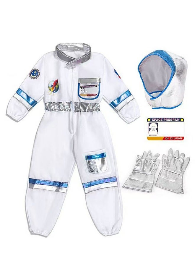 Children Astronaut Space Suit Costume,Kids Space Jumpsuit Space Pretend Dress Up Role Play Set for Kids Cosplay Blue/White - Image 3