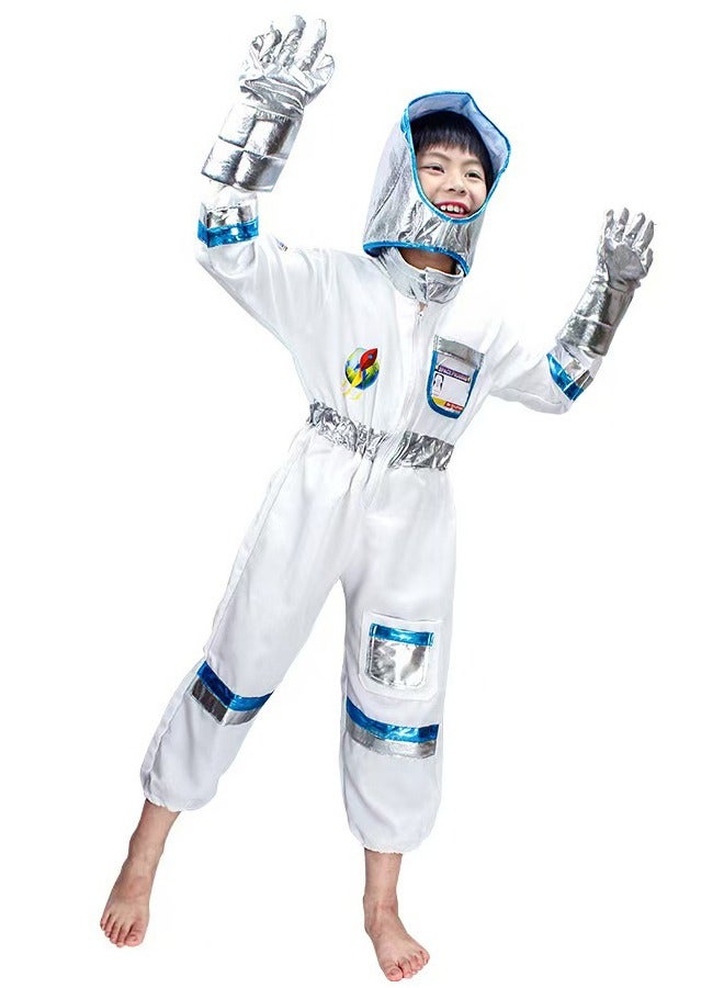 Children Astronaut Space Suit Costume,Kids Space Jumpsuit Space Pretend Dress Up Role Play Set for Kids Cosplay Blue/White - Image 4