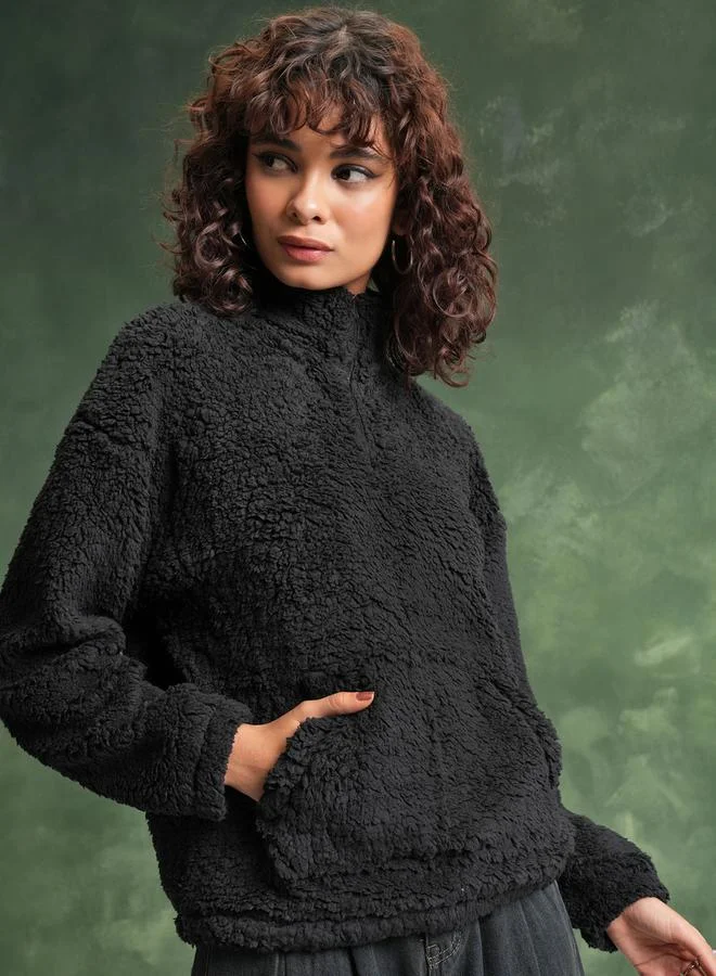 Tokyo Talkies Textured Drop Shoulder Oversized Sweatshirt