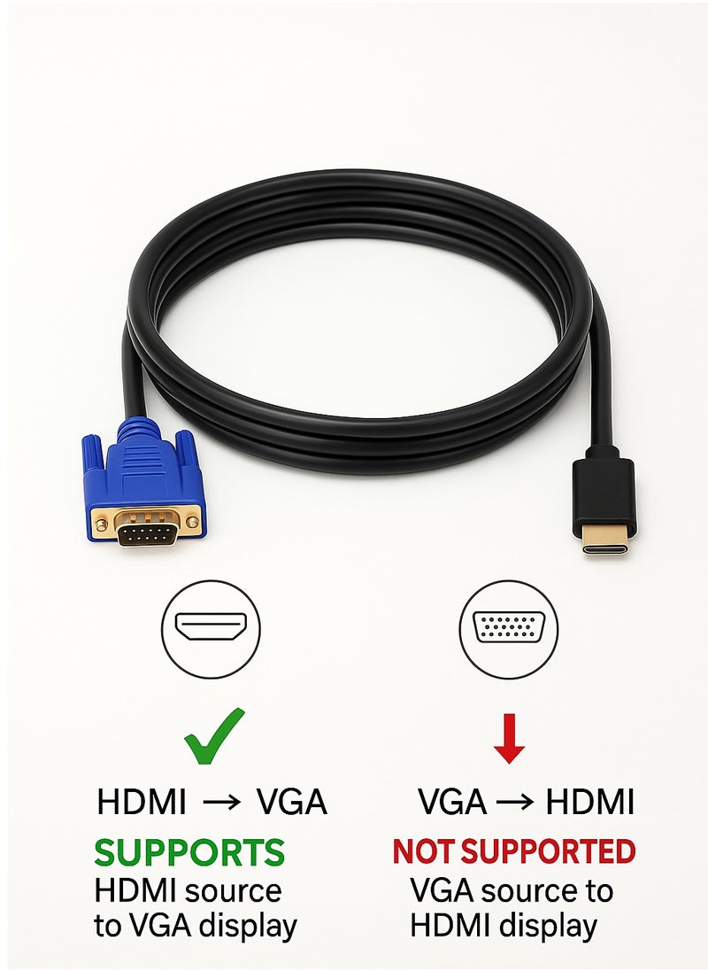 Generic HDMI Male to VGA Male Cable Adapter – 1.5M, 1080P Video Converter, Black/Blue  - Image 2